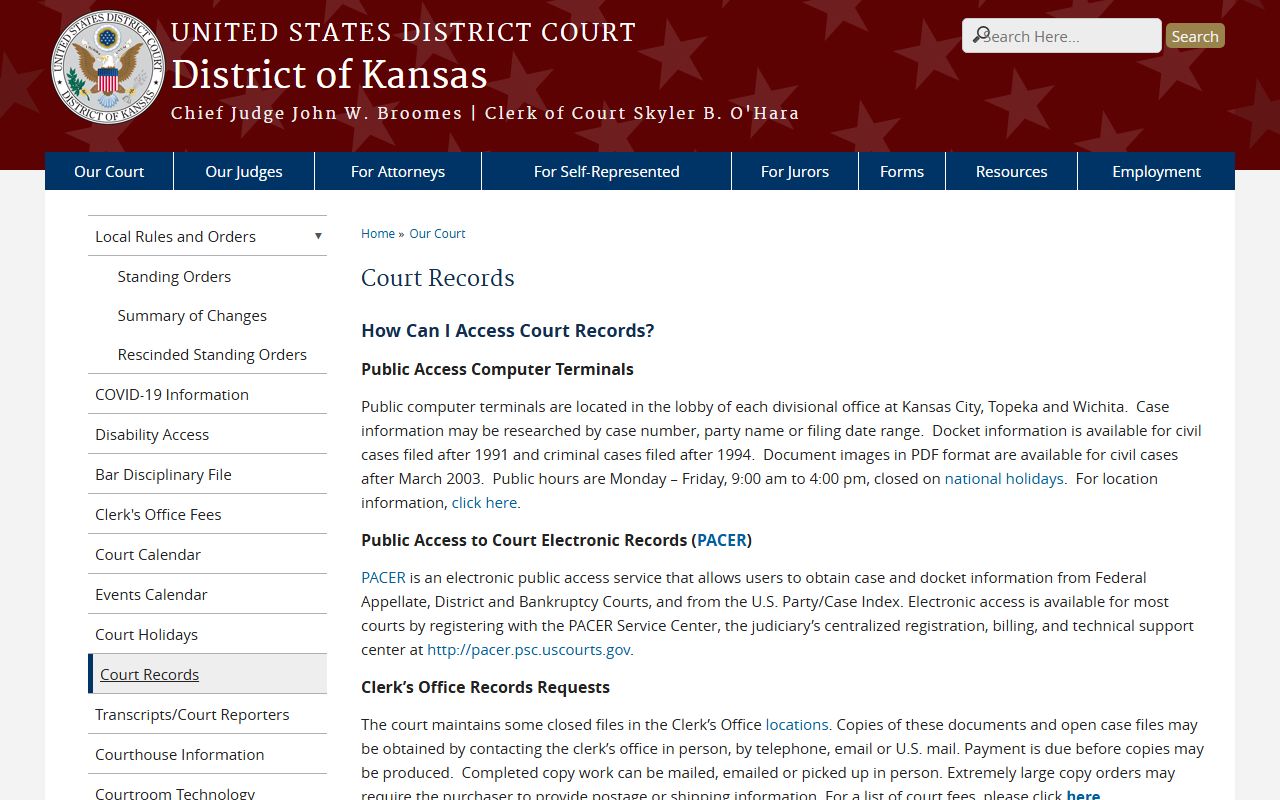 Nemaha County Clerk of the District Court and federal court records distinction