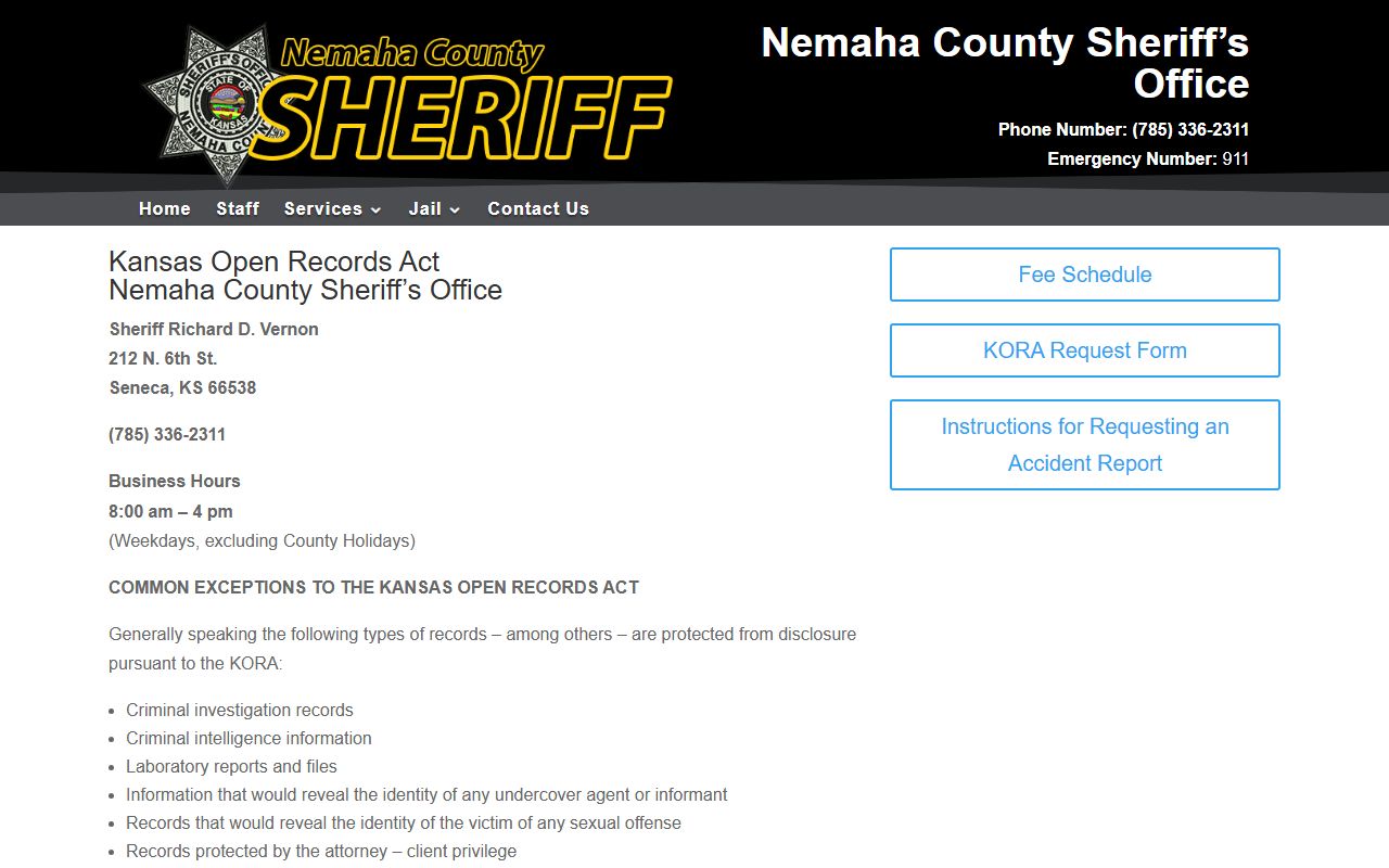 Nemaha County arrest records Sheriff open records source