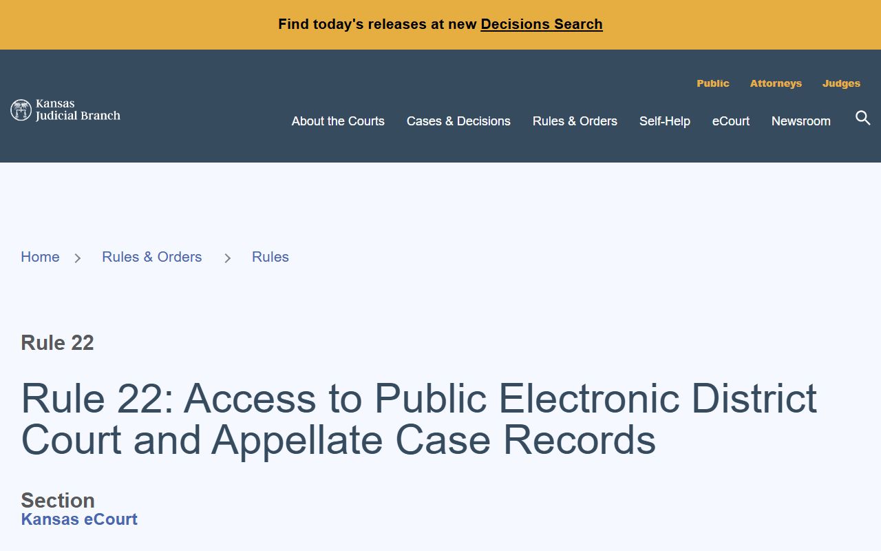 Nemaha County court records Kansas Supreme Court Rule 22 source