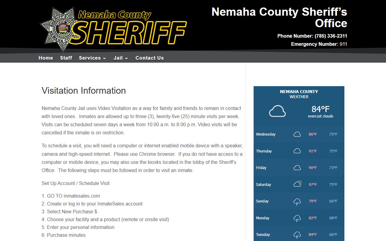 Nemaha County inmate records and jail visitation information