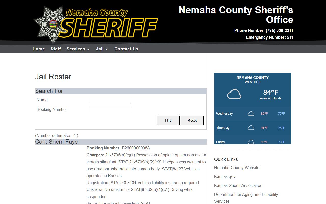 Nemaha County inmate records and jail roster search