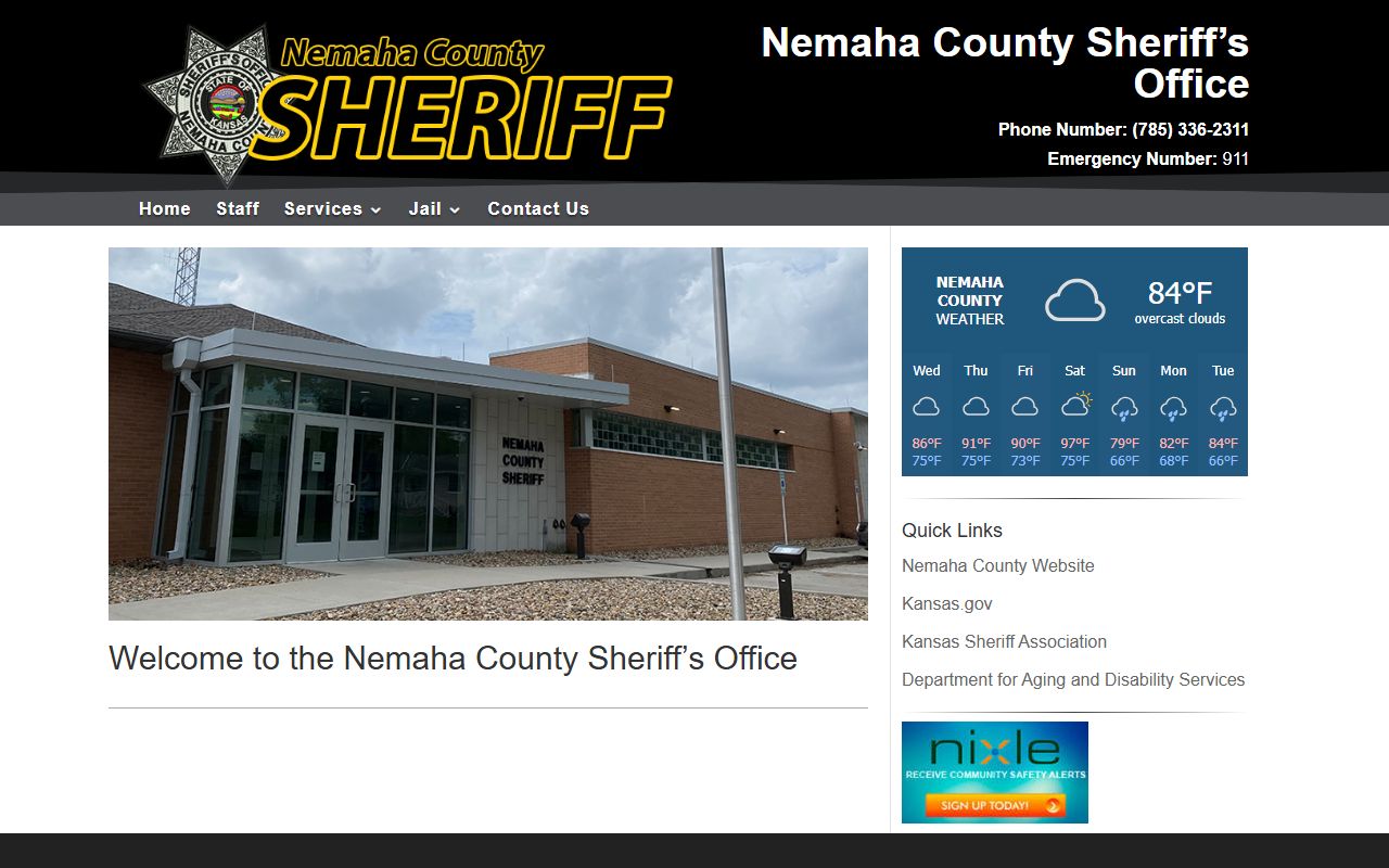 Nemaha County inmate records and Sheriff homepage