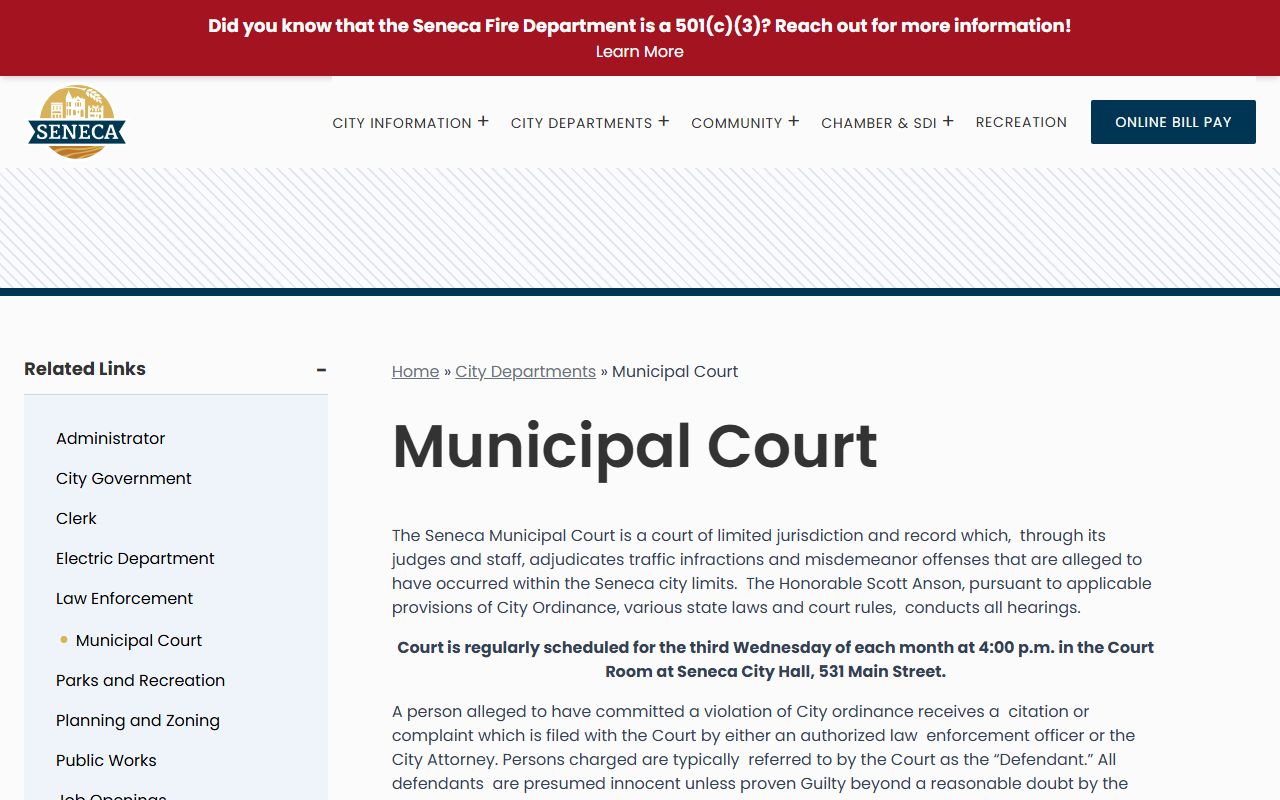 Nemaha County traffic court records and Seneca Municipal Court