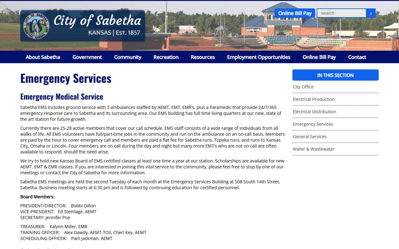 Nemaha County warrant records and Sabetha emergency services information